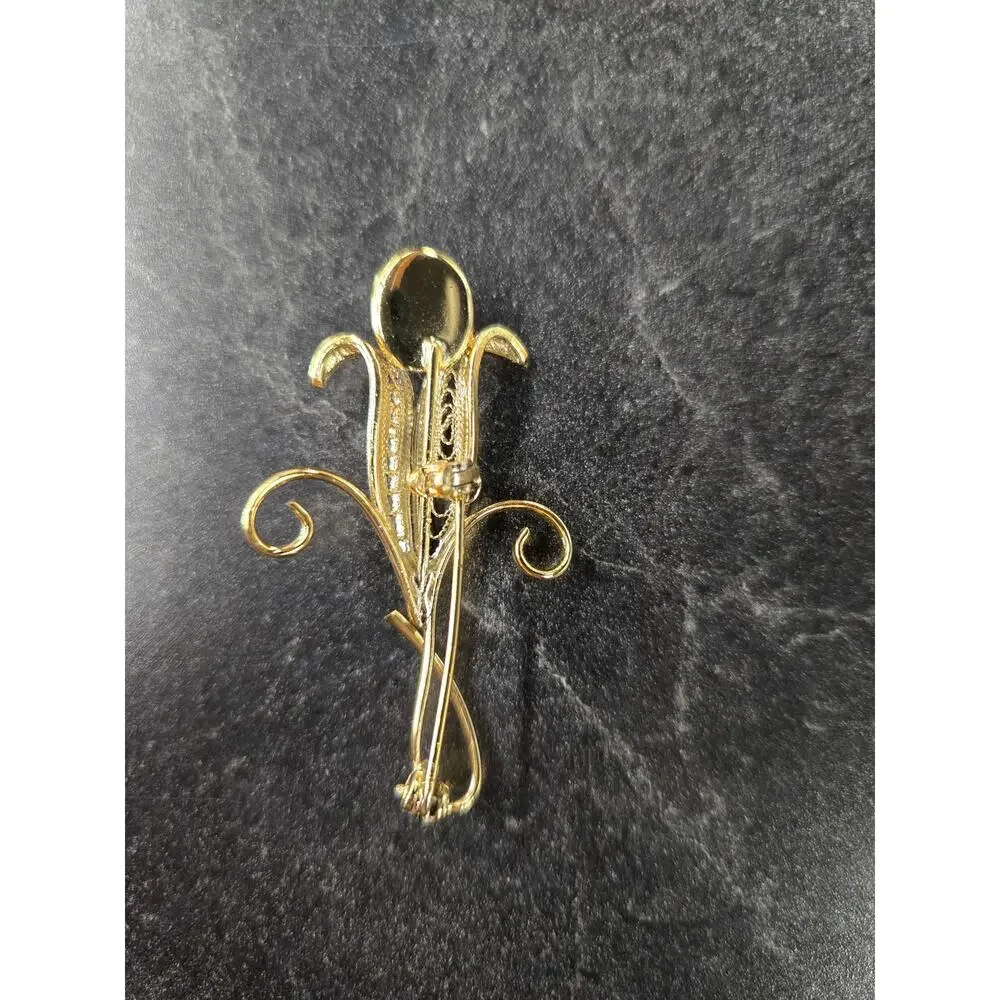 Vintage Gold Filigree Goldstone Calla Lily‎ Floral Brooch Pin